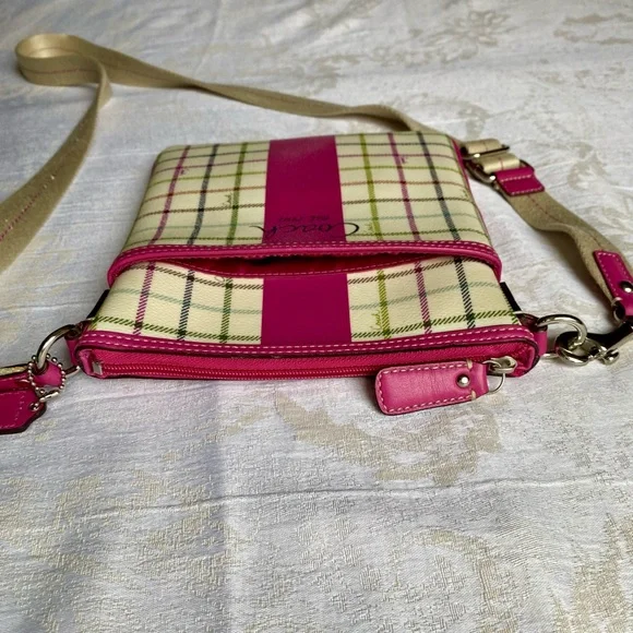 Coach Heritage Tattersall Pink Plaid Crossbody Bag - Picture 12 of 16